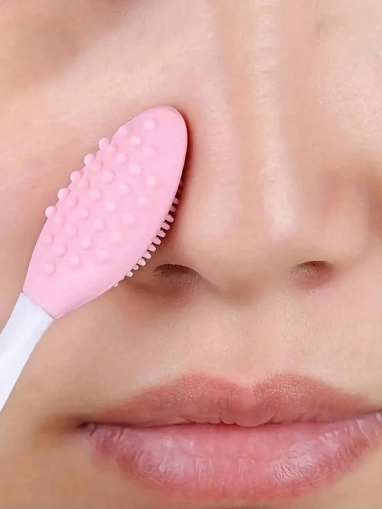 1pc Pink Blackhead Remover Brush Double-Sided Facial Cleaning Tpe Brush, Multi-Functional Exfoliating Beauty Tool,Bag,Organizer,Storage