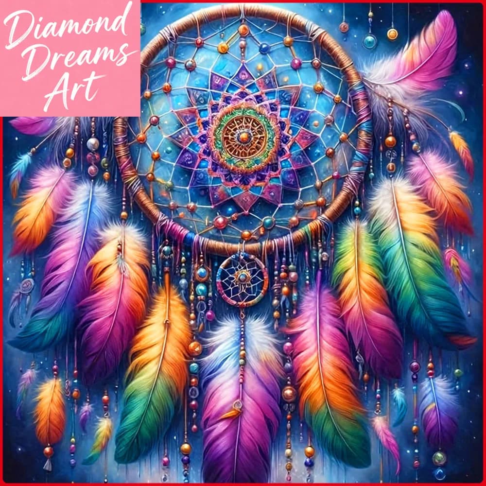 Kit Completo per Pittura Diamante Fai-da-Te Senza Cornice, Motivo Acchiappasogni e Fiori, Regalo Ideale