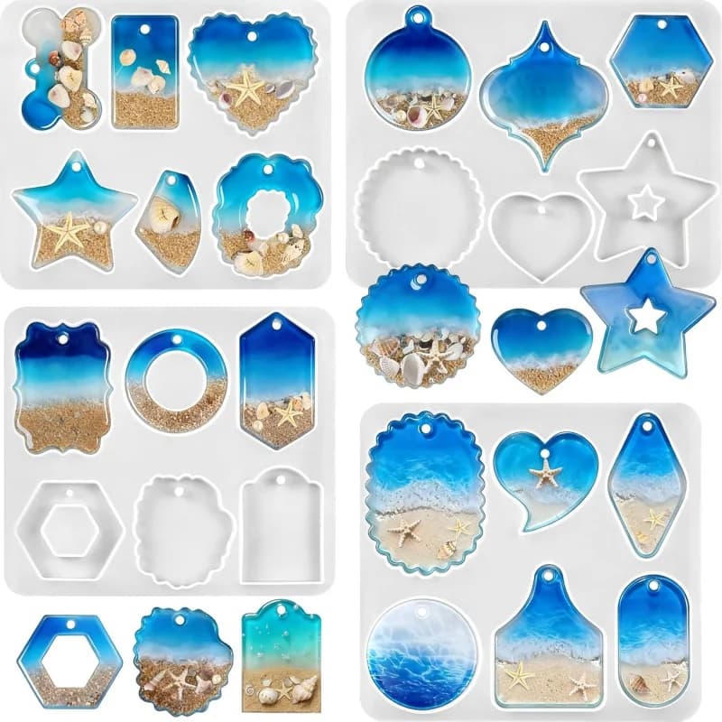 Set di quattro stampi in resina per gioielli, utilizzando stampi in silicone di diverse forme, molto adatti per realizzare fogli di cera irregolari, pezzi in osso.