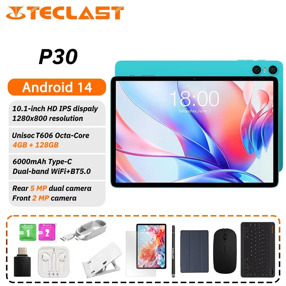 Tablet Teclast P30 con CPU Unisoc T606 8-core/Display IPS 1280×800/12GB (4GB+8GB) RAM 128GB ROM/WIFI/BT5.0/6000mAh/Type-C/Fotocamera 5MP+2MP