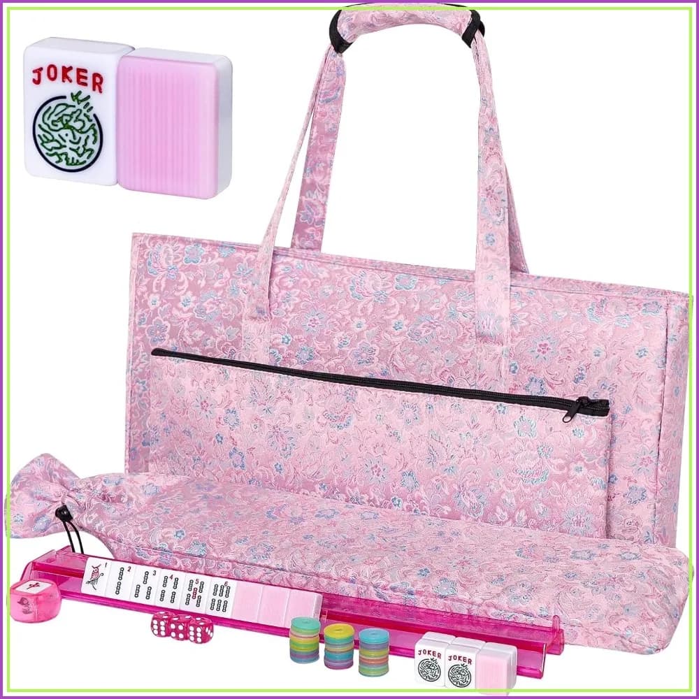 166 Pink American Mahjong Set with Tiles, Racks, Bag & Accessories, Melamine