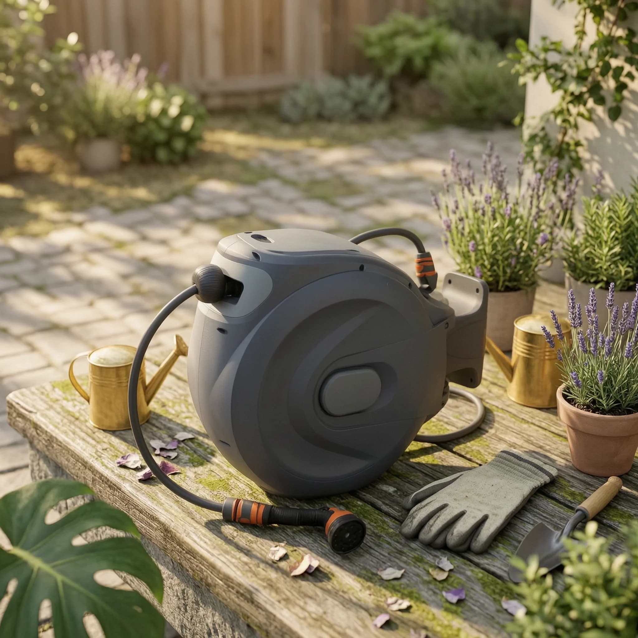 Wall Mounted Retractable Hose Reel with Swivel Bracket Garden Hose Reel with Nozzle for Yard Watering