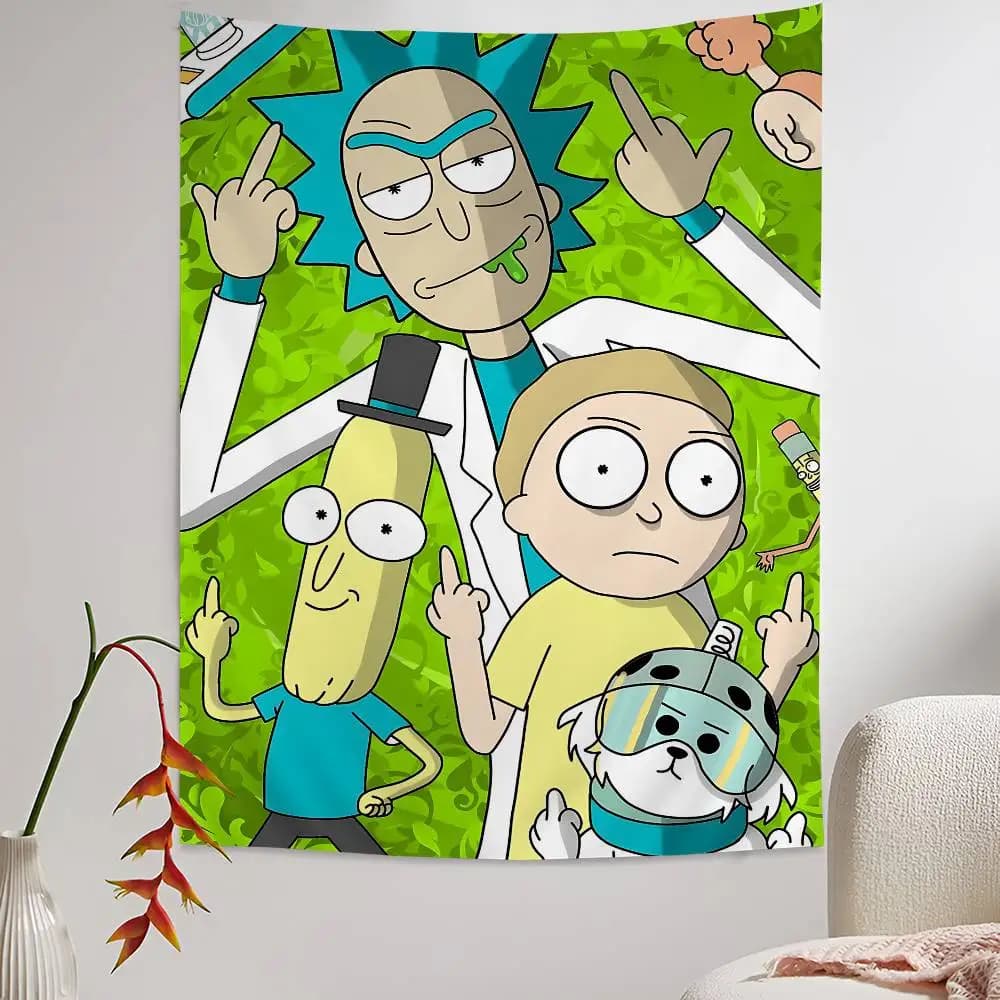 Comedy R-RickS Anime M-MortiES Anime Tapestry Hippie Flower Wall Carpets Dorm Decor Wall Hanging Home Decor