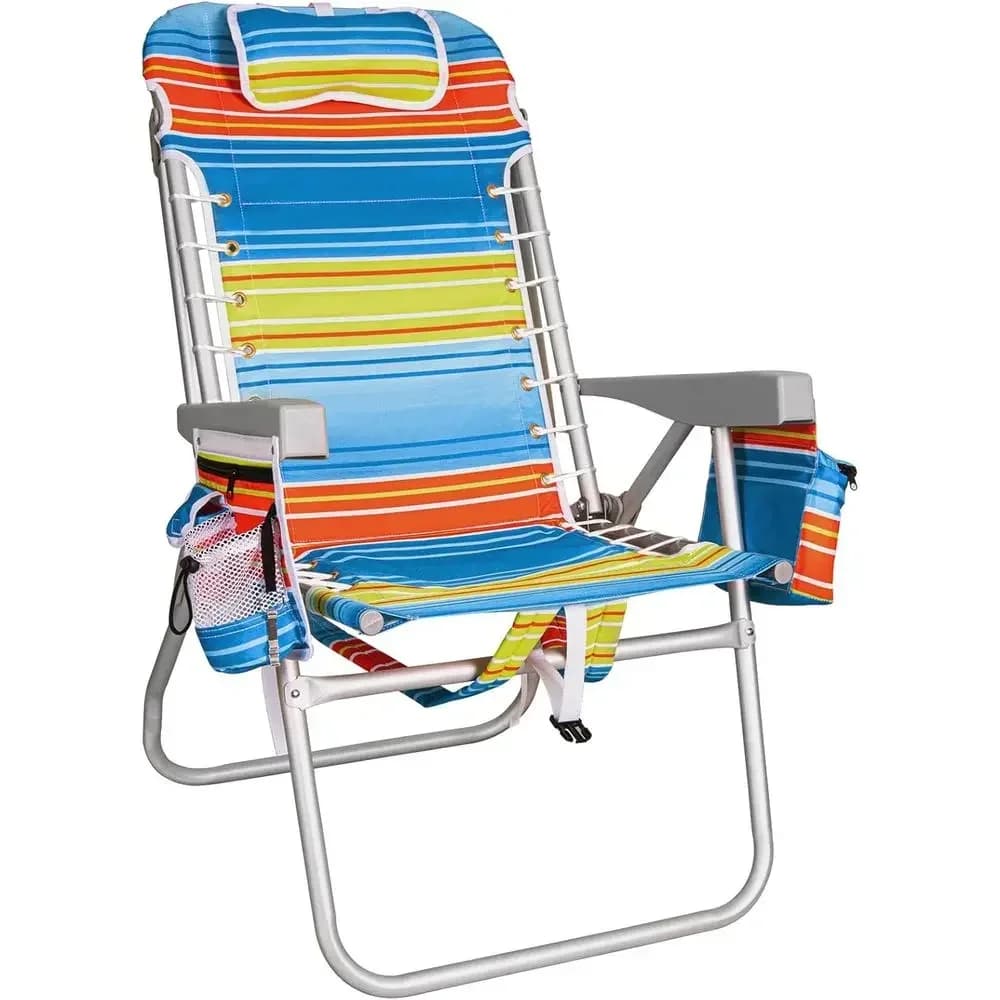 Extra Wide 17 High Seat Backpack Beach Chair with Cooler, Cup & Phone Holder, 5-Position Reclining Chair with Towel Bar & Pocket
