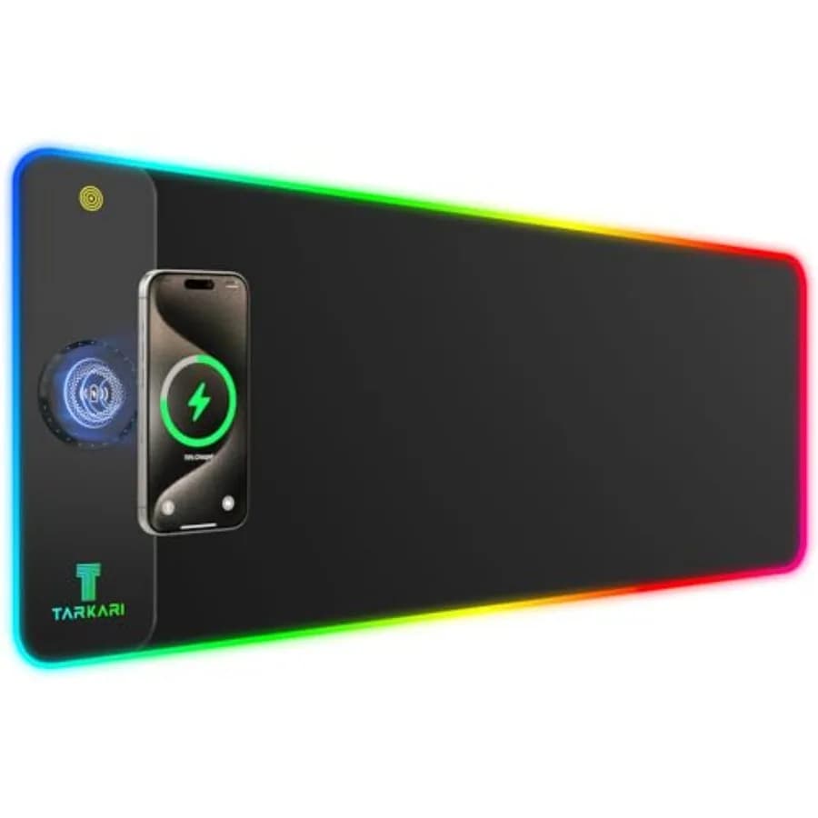 Tappetino Mouse RGB con Ricarica Wireless Magnetica, Grande Tappetino da Scrivania per Gaming Impermeabile, 80x30 cm, Superficie Ultra-Liscia, Antiscivolo