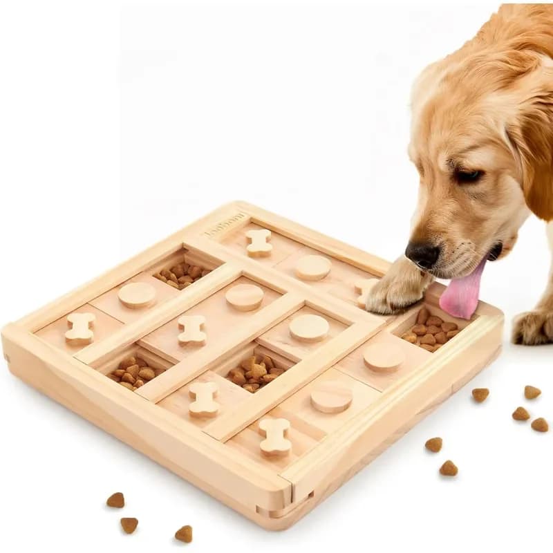 Small and Large Dogs IQ Training Interactive Puzzle Toys Wooden Bone Pattern Food Bowl Slow Feeder for Canine Training