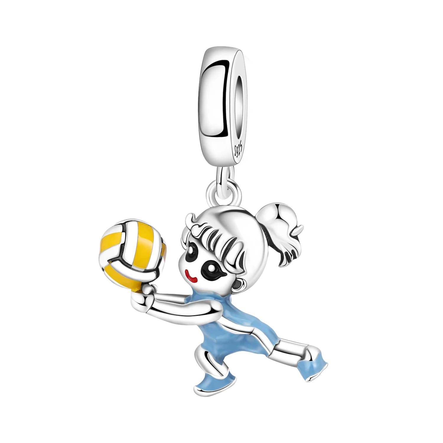 PANPOKI 925 Sterling Silver Volleyball Little Girl Charms Beads Pendant Fit DIY Bracelet Necklace Jewelry Souvenir Gifts