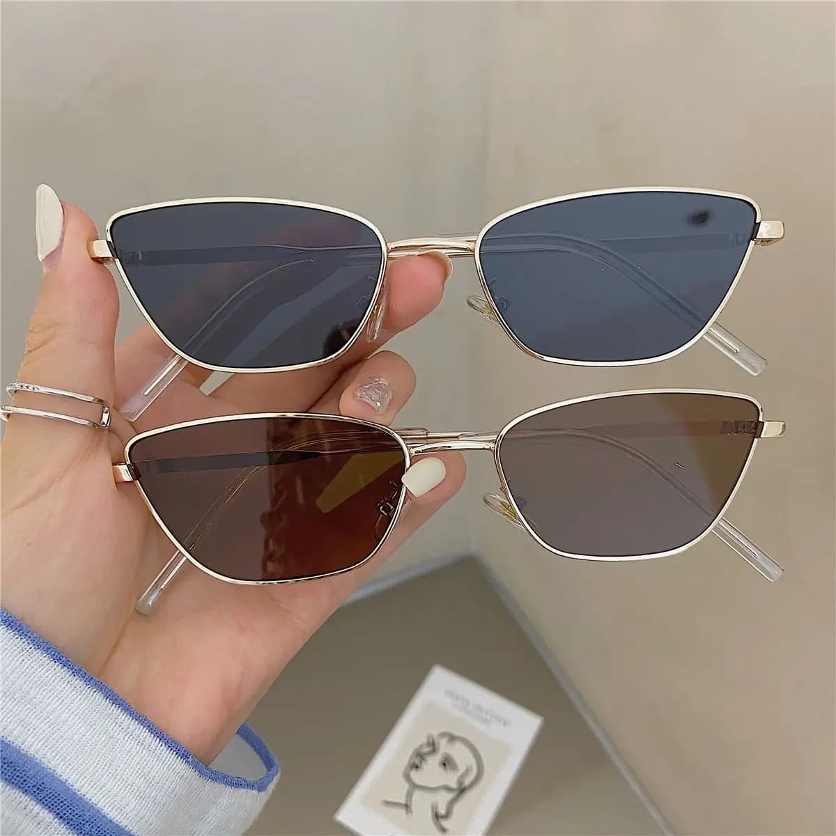 Occhiali da Sole in Metallo a Forma di Rombo alla Moda per Donne, Versatili per Fotografia di Strada, Occhiali Parasole con Protezione UV
