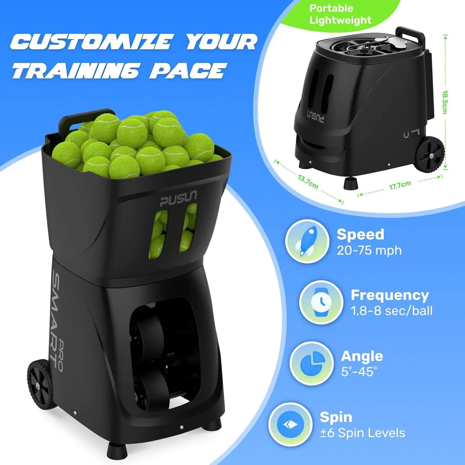 Macchina Lanciapalline da Tennis SMART PRO per Allenamento e Pratica