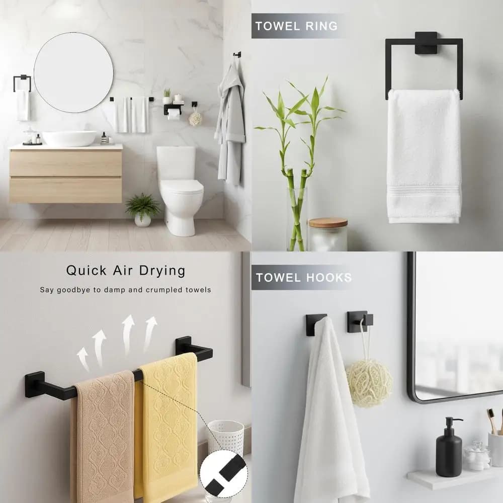 Set di accessori da bagno nero opaco da 10 pezzi: hardware a parete in acciaio inossidabile con portasciugamani, cremagliera, porta carta igienica, Ho