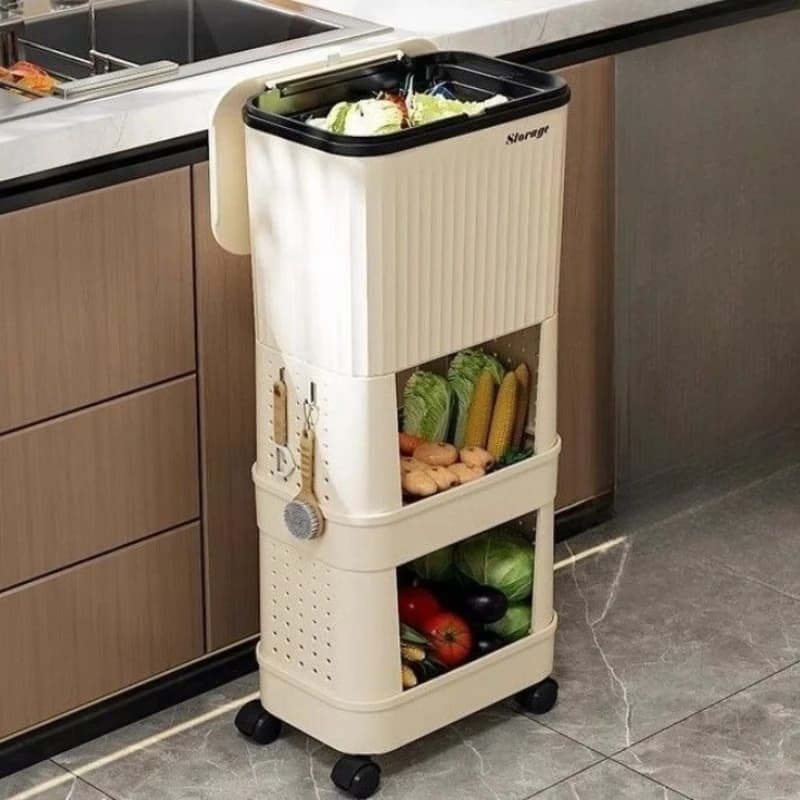 Kitchen Trash Cans Multi Functional Large Capacity Trash Bins Litter Bins Recycling Kitchen Food Waste Disposal with Wheels