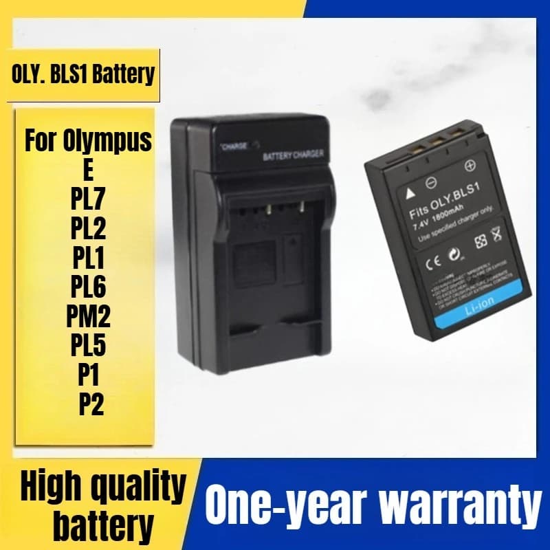 OLY. Battery for BLS1 camera, charger for digital camera Olympus E PL7 PL2 PL1 PL6 PM2 PL5 P1 P2 7.4V 1800mAh