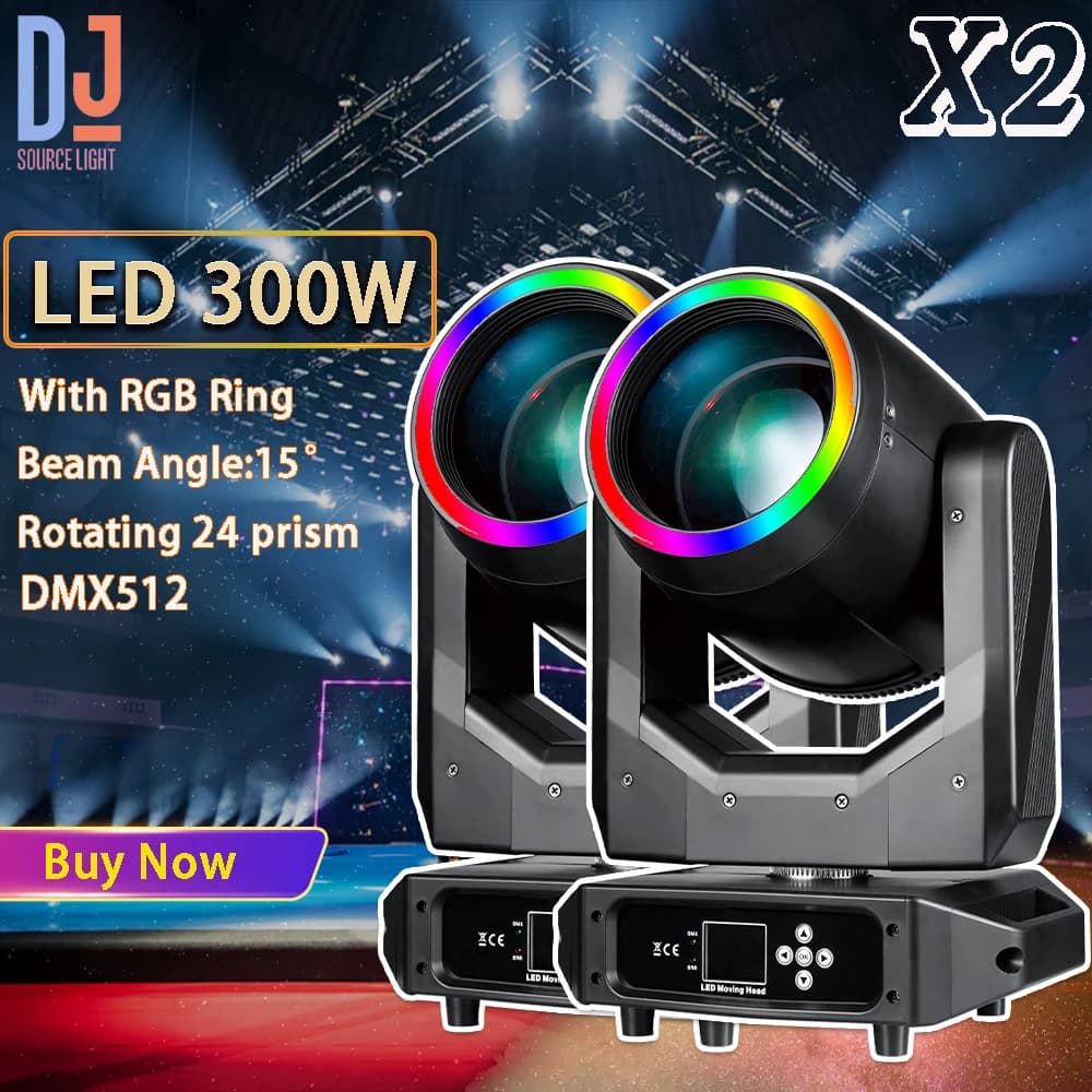 2 Pz/lotto Con Anello Professionale 300W HA CONDOTTO LA Luce A Testa Mobile Luci Della Fase 24 Prisma Rotante 17 Gobo DMX512 DJ Disco Bar lampada da palco