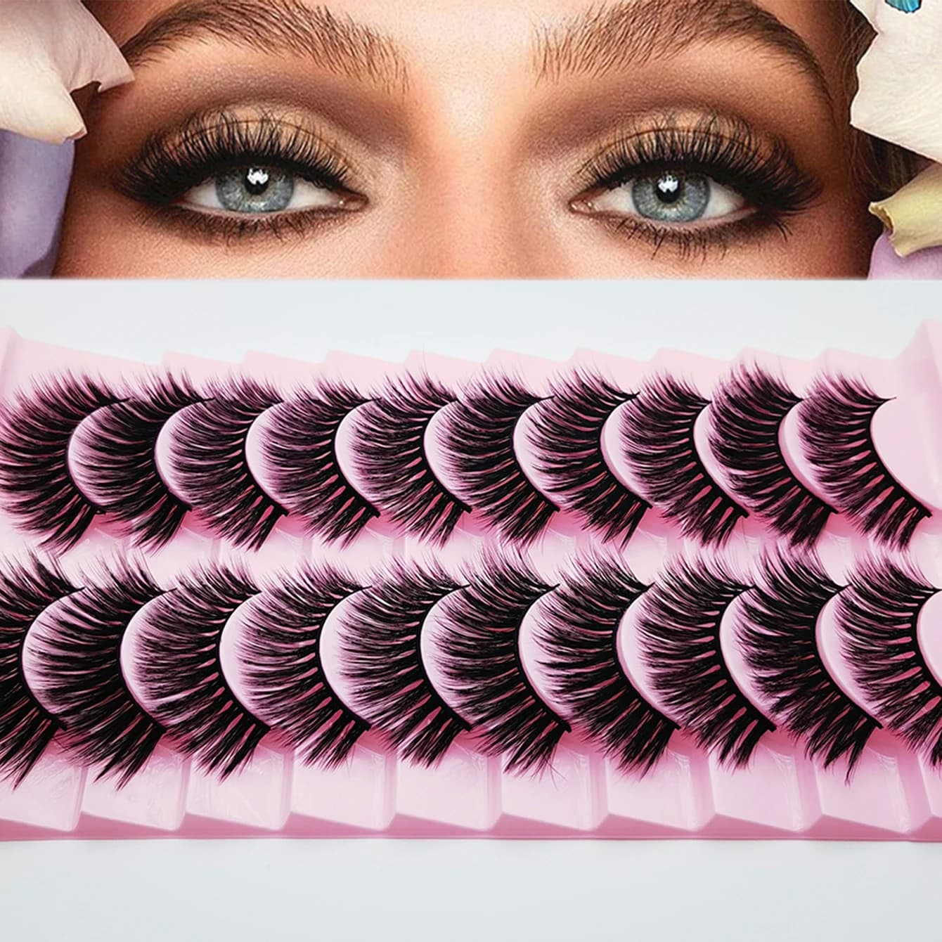 10 pairs of huge three-dimensional fake eyelashes | 8D soft and curly, with a touch of high-end makeup and a high rate of reuse, easy to use