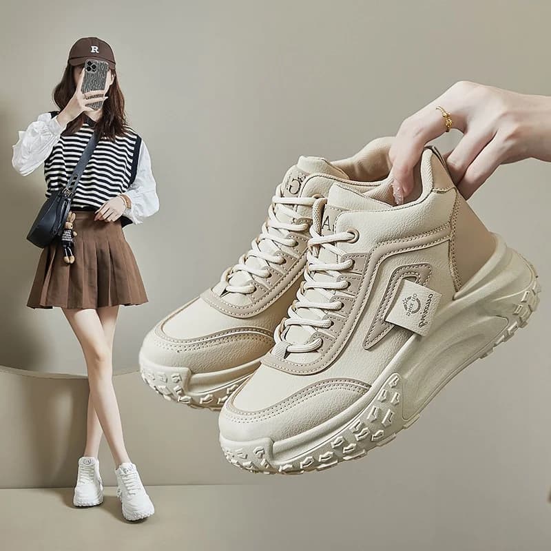Scarpe da ginnastica alte con plateau stile coreano, nuove scarpe sportive da corsa per studenti, modello primaverile, casual con rialzo Q036