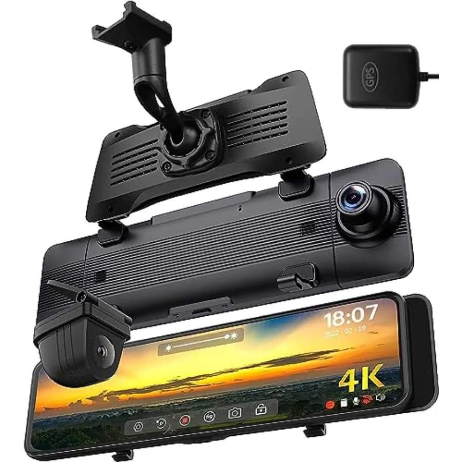 Telecamera per specchietto retrovisore auto con design OEM, risoluzione 4K, schermo touch screen completo da 11 pollici, angolo di visione di 170°, doppia lente Type-C, GPS