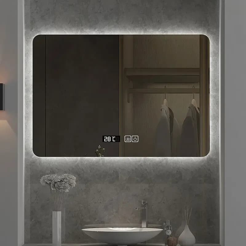 24x32inch Square LED Bathroom Mirror Anti-Fog Touch Control Colors Dimmable Backlit Smart Wall Mirror IP44 110V-220V