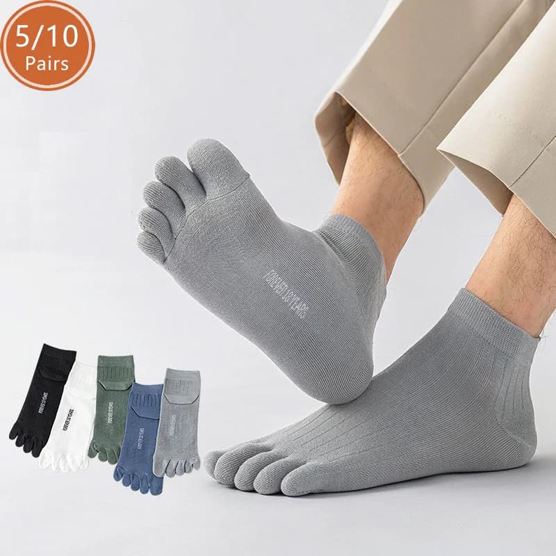 5/10 Paia di Calzini Estivi da Uomo a Cinque Dita in Cotone, Traspiranti, Assorbenti, Casual, Morbidi ed Elastici