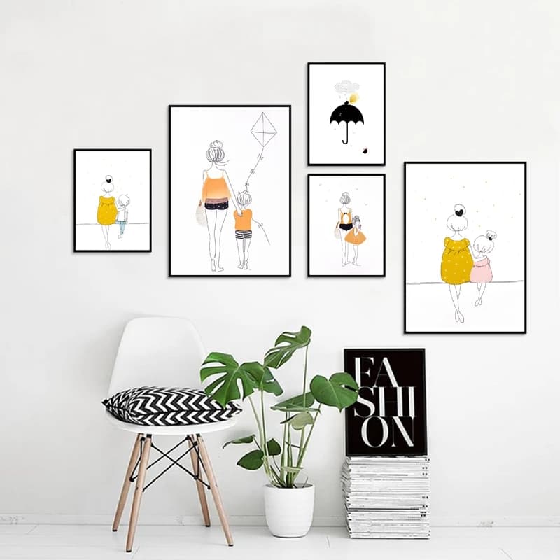 Quadro da Parete per Famiglia, Stampa Artistica con Diamanti, Poster con Immagine Madre, Figlia e Figlio, Stampa per Genitori, Decorazione Murale per Casa