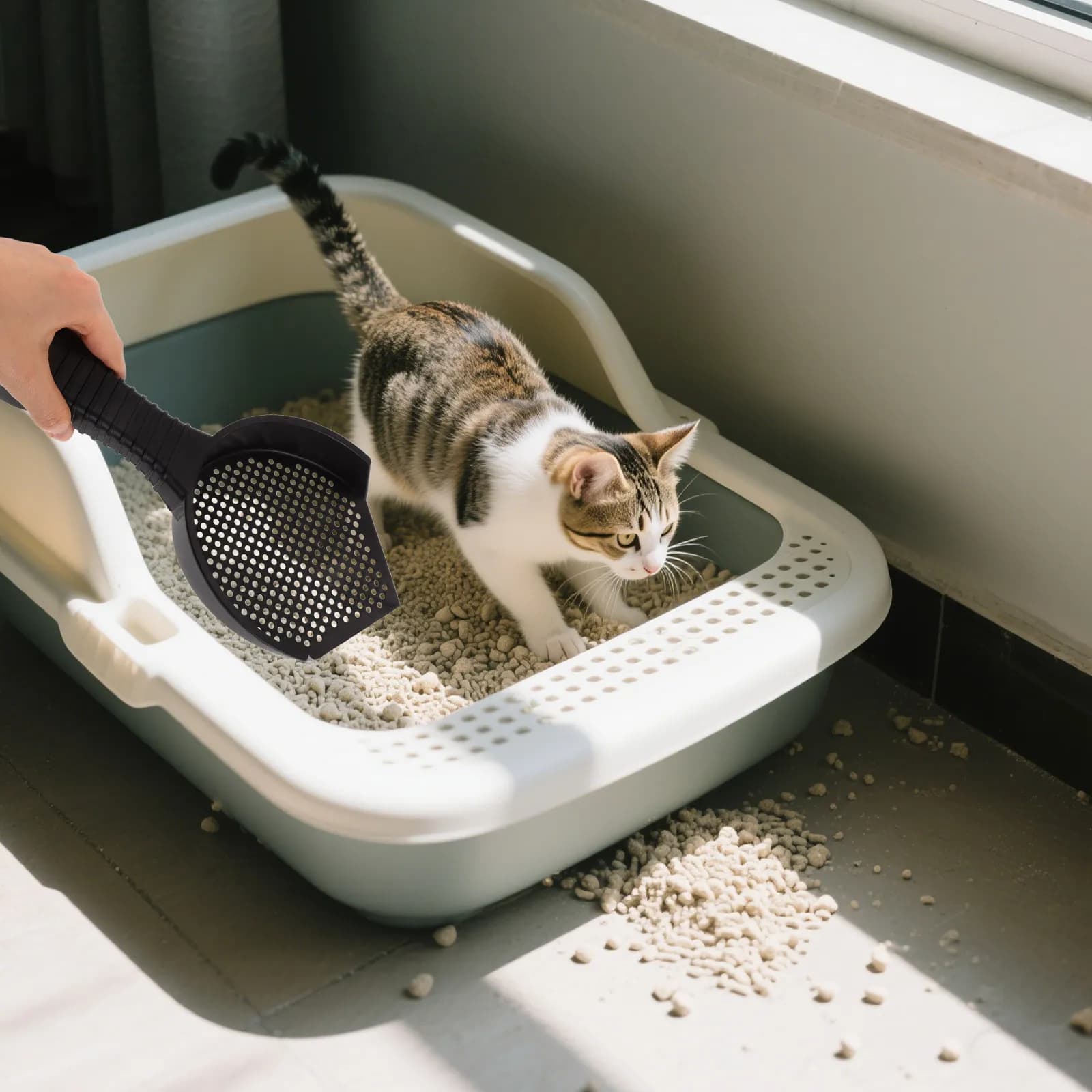 2Pcs Plastic Cat Litter Scooper Ergonomic Grip Slotted Design for Efficient Waste Removal Cat Box Scoop Reptile Poop Scooper