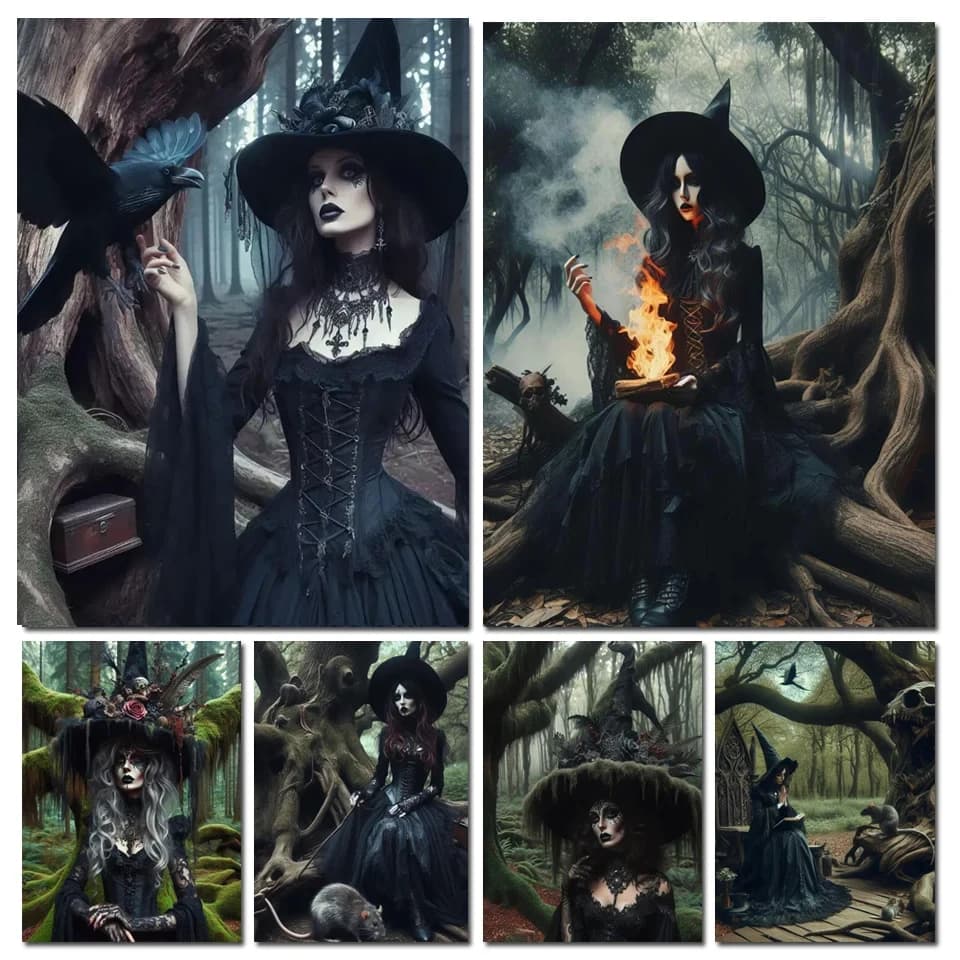 Gothic Witch Diamond Painting New Beads Embroidery Mosaic 5D Full Square/Round Diamond Cross Stitch Kits Vintage Wall Art