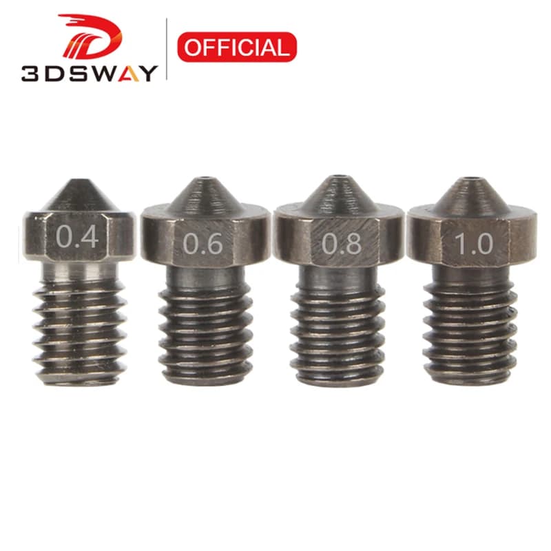 3DSWAY 3D Printer Parts Buse Imprimante 3D Hardened Steel Nozzle V6 High Temperature Nozzle M6 Thread 0.4/0.6/1.8/1.0 1.75mm