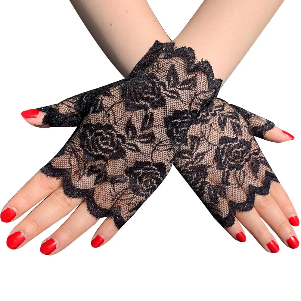 Women Short Lace Hollow-Out Fingerless Gloves Sun Protection Sleeves Mesh Thin Cycling Sexy Mittens Half Finger Handschoenen