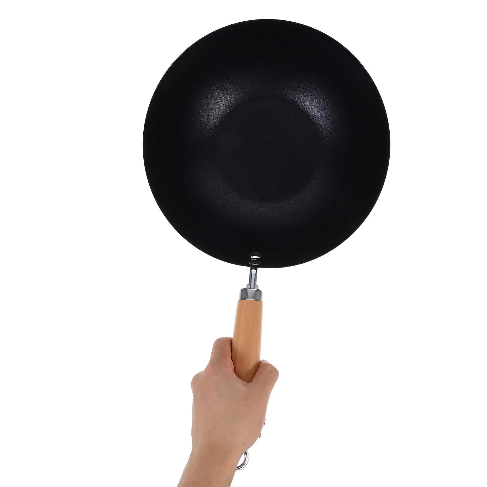 Small Uncoated Iron Frying Pan Deep Lid Wooden Handle Stir Fry Skillet Kitchen Cooking Wok Pan Household Camp Small Iron Skillet