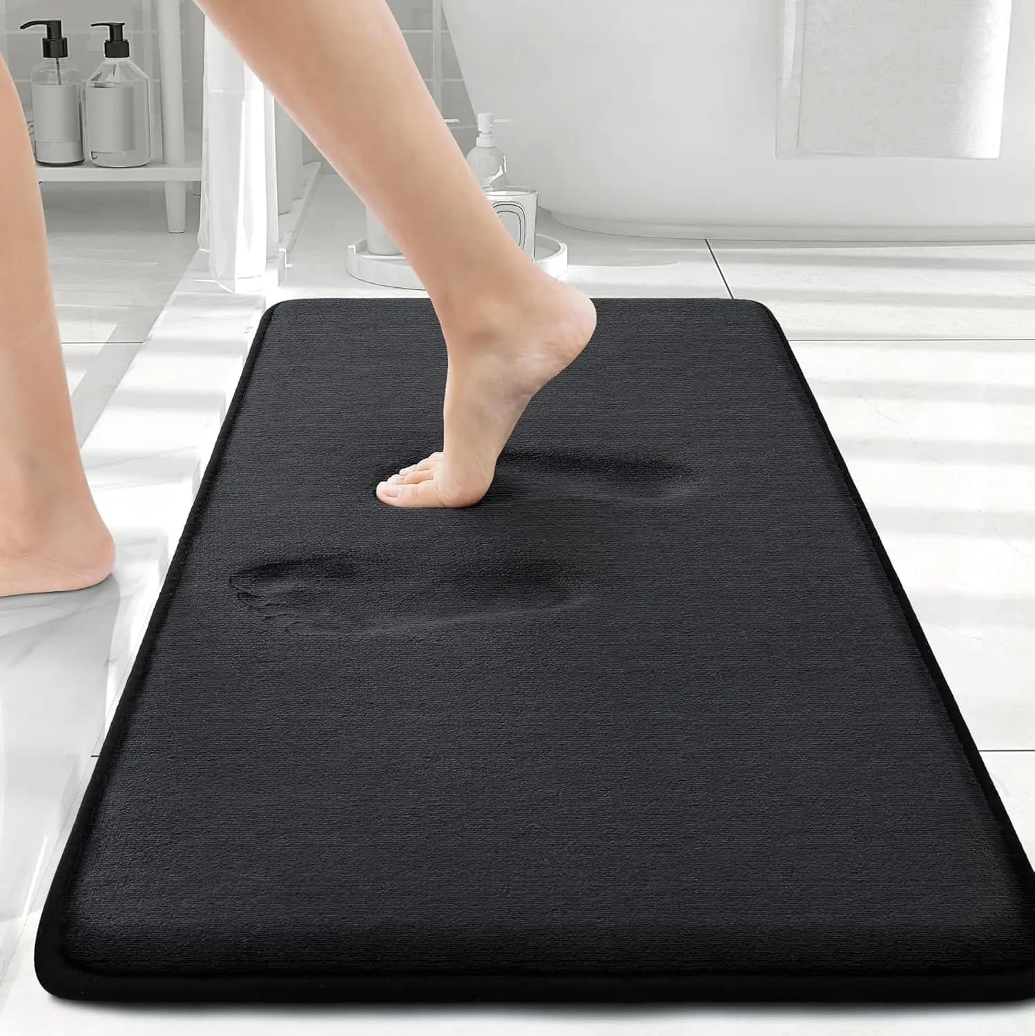 Tappetino da Bagno in Memory Foam Extra Morbido 30x20, Antiscivolo e Assorbente per Doccia e Vasca, Lavabile, Nero