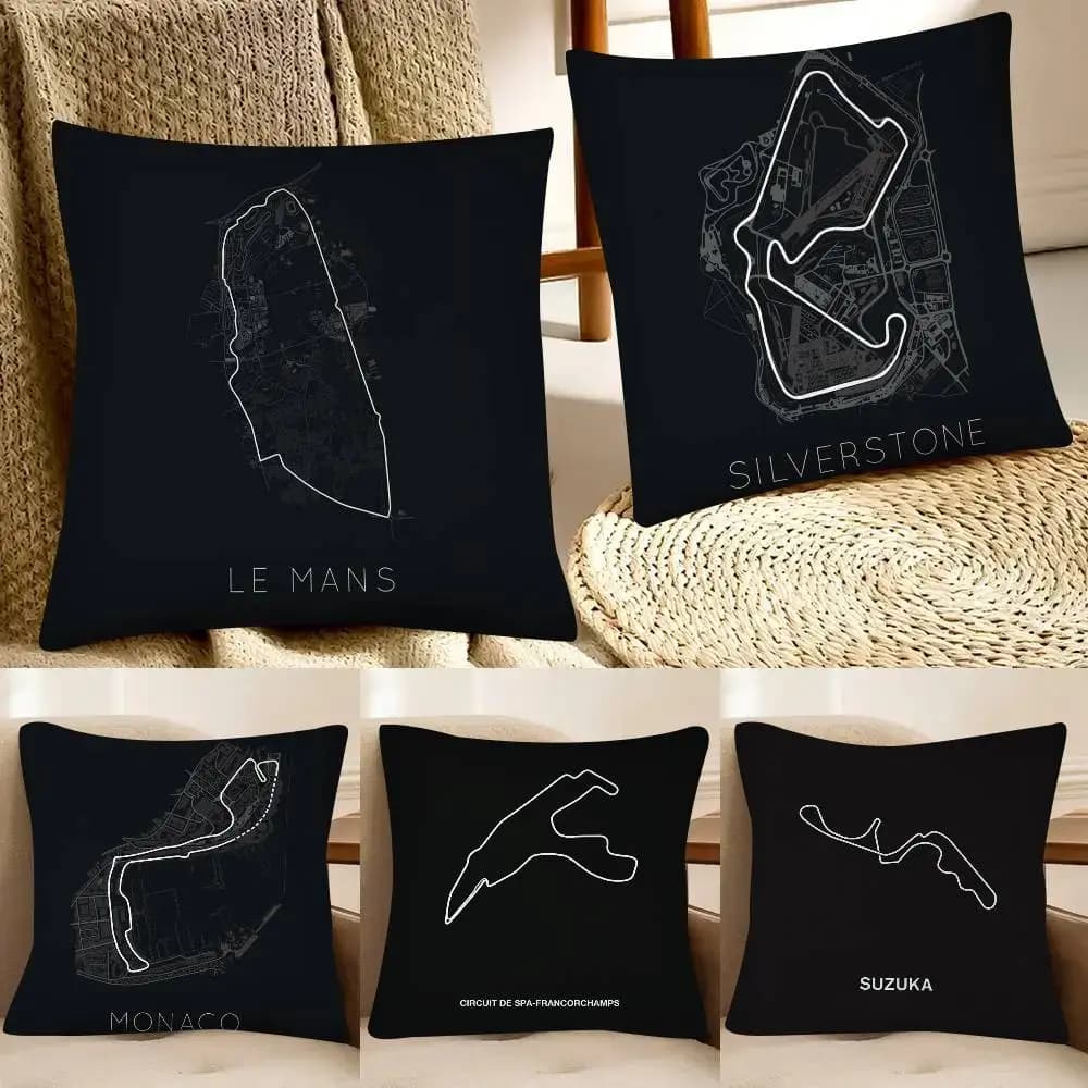 1 pz Federa Moderna con Circuiti di Corse Mondiali, Federa Quadrata alla Moda per Camera da Letto, Divano, Decorazione per il Tempo Libero