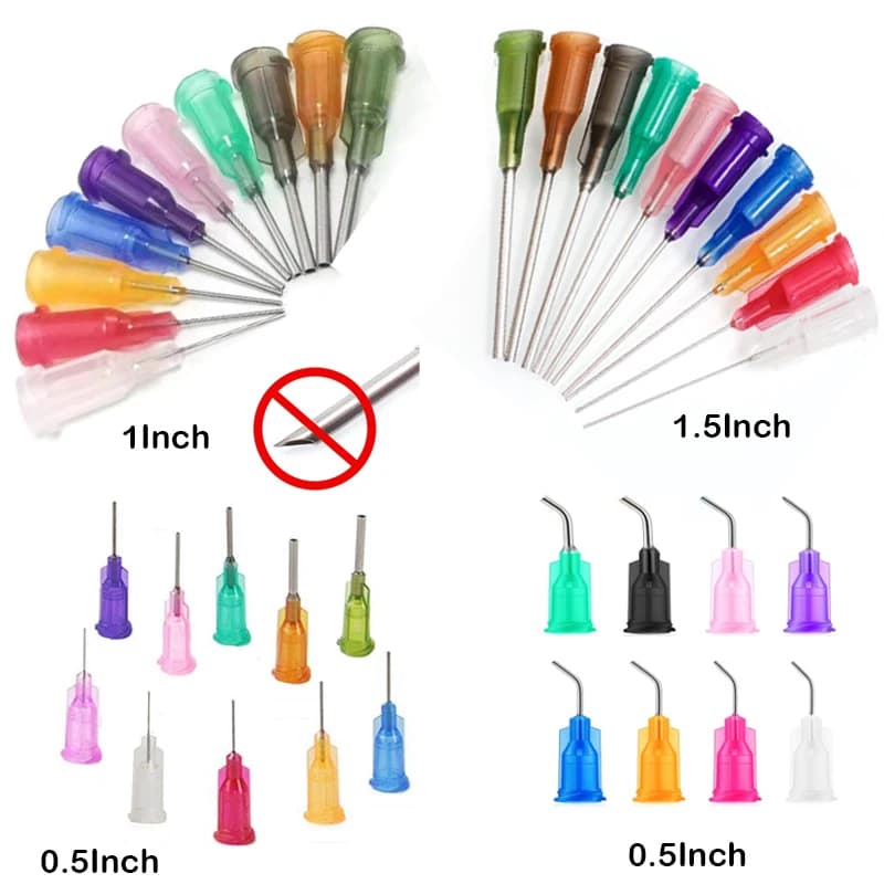 Stainless steel syringe needle 1.5 inch 1 inch 0.5 inch Ago for industrial liquid dispenser Folded needle for dispensing Bevel Needle
