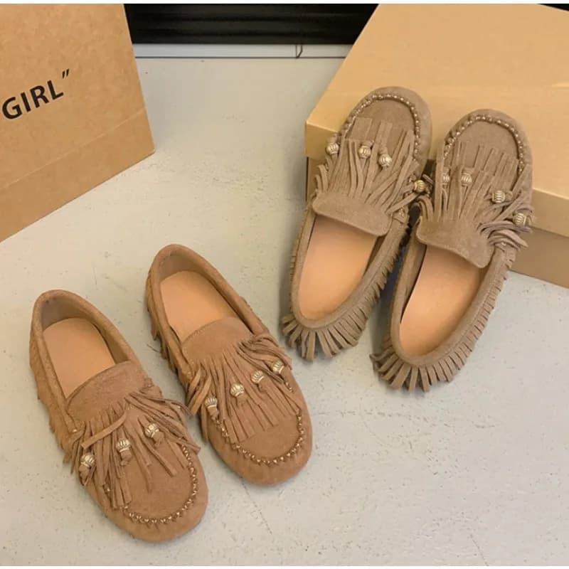 Scarpe basse da donna in vera pelle 2026 nuovi mocassini da donna con nappa scarpe da balletto Mary Jane di grandi dimensioni per le donne