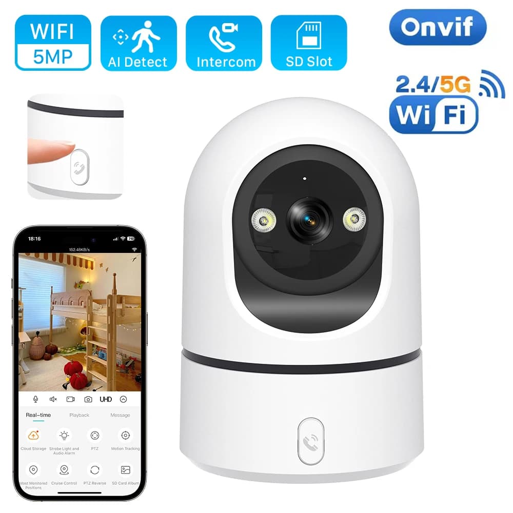 Smart Home Telecamera IP da 5 MP WiFi Sorveglianza interna wireless Sicurezza CCTV con tracciamento automatico da 2 MP Baby Pet Monitor O-Kam pro