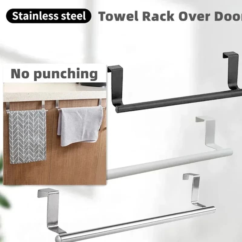 Towel Rack Over Door Towel Bar Hanging Holder Stainless Steel Bathroom Kitchen Cabinet White Black Gold Towel Rag Shelf Hanger