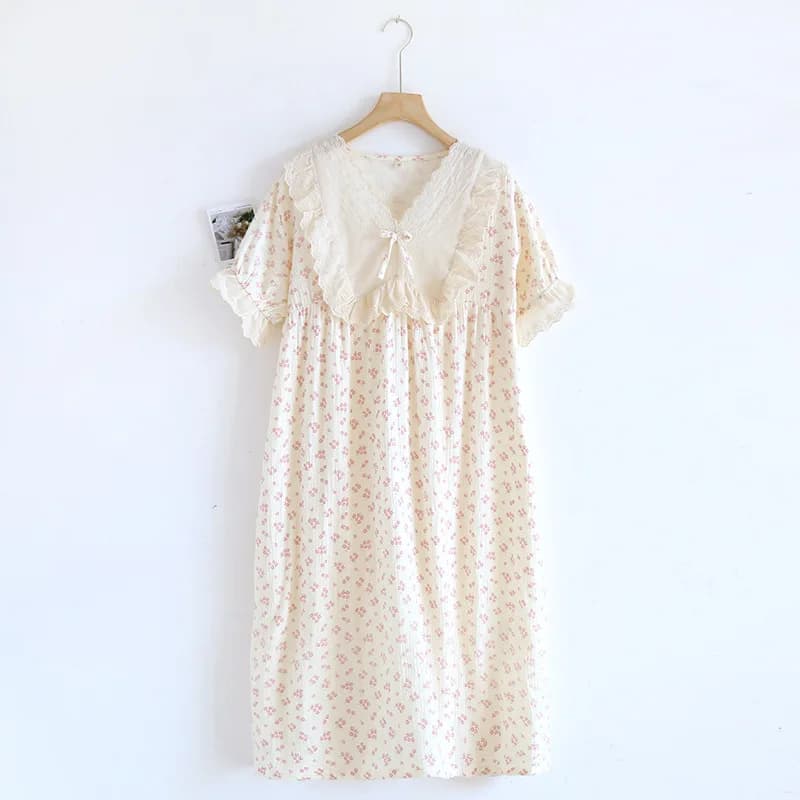 Cotton Woman Nightwear One Piece Pajamas Dress Summer Short Sleeve Loose Night Wear For Ladies Sleepwear For Sleeping