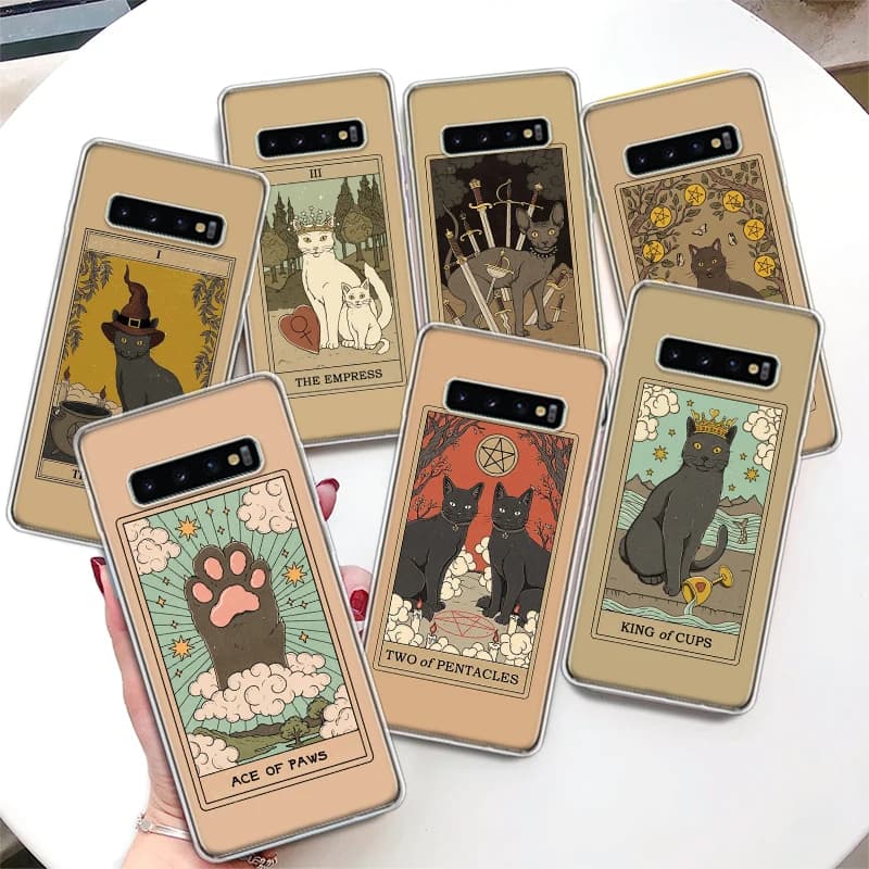 Tarocchi Card Cute Art Cats custodia per telefono Coque per Samsung Galaxy Note 20 Ultra 10 Plus 9 8 M12 M21 M30S M31 M32 M51 M52 J4 J6 + J8 C