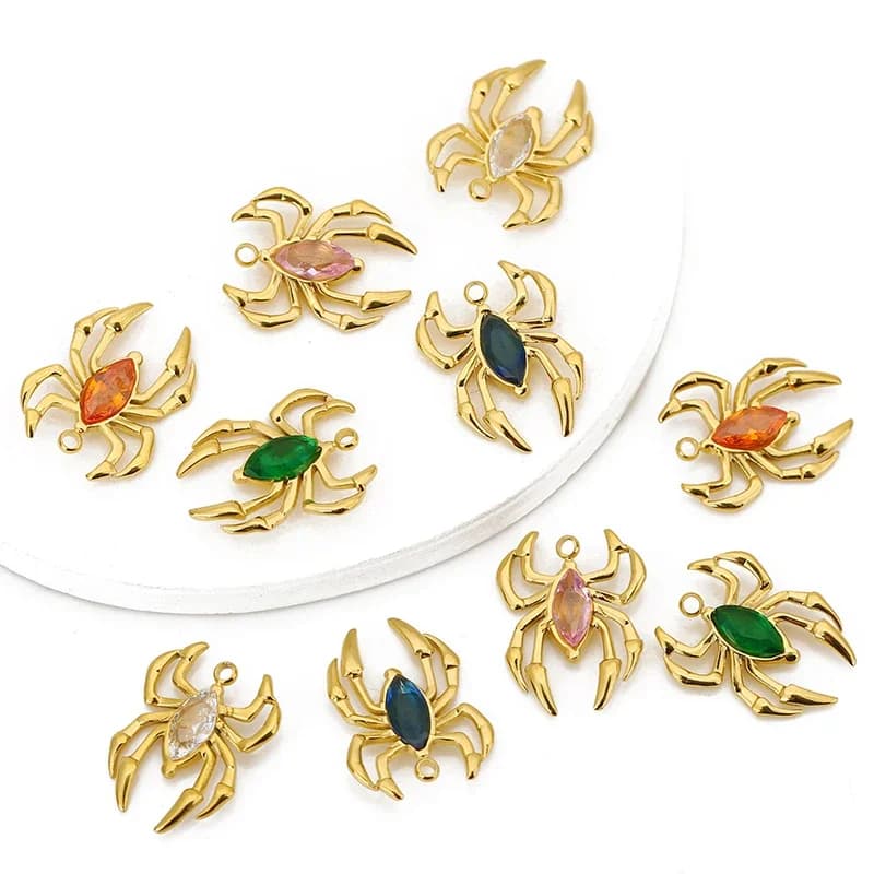 3pcs/lot Stainless Steel 3A Oval Zircon Spider Charms for DIY Earring Necklace Bracelets Pendant Jewelry Making Accessories