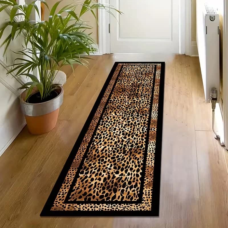 Tappeto Lungo a Motivo Leopardato per Corridoio, Ristorante, Ingresso, Antiscivolo, Decorativo, Confortevole per Camera da Letto e Soggiorno