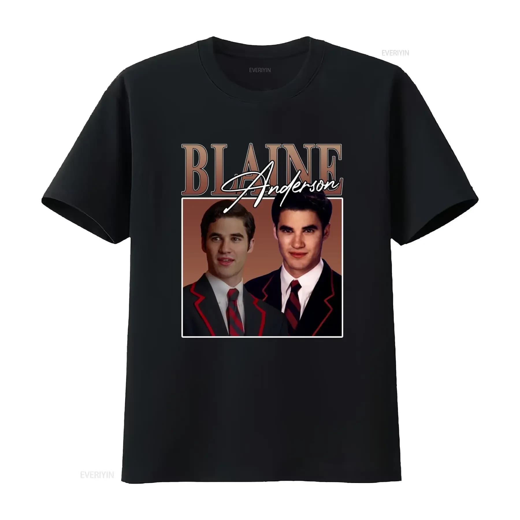Maglietta nera vintage ispirata a Glee di Blaine Anderson, stile anni '90, stampa pop culture, effetto lavato vintage, grafica morbida unisex.