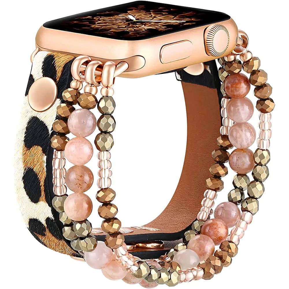Cinturino in pelle per cinturino Apple Watch Ultra 3/2 49mm 40 38 41 42 44mm Bracciale elastico con perline da donna Serie Iwatch 11 10 9 8 7 6 SE