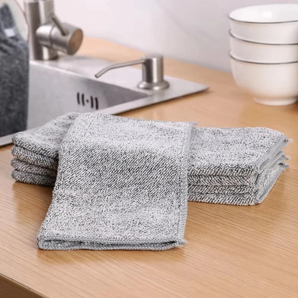 Premium Bamboo Charcoal Kitchen Cloth, Thickened Dish Washing Rag, Non-stick Oil Absorbent Cleaning Towel Household Table Wipe