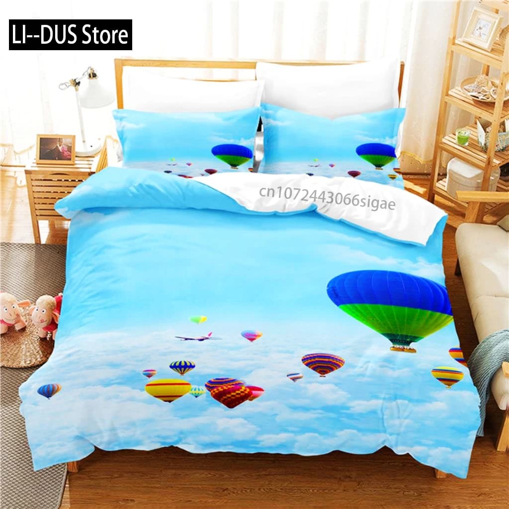 Set biancheria da letto con mongolfiera Set copripiumino Set biancheria da letto 3d Stampa digitale Set biancheria da letto queen size Design alla moda