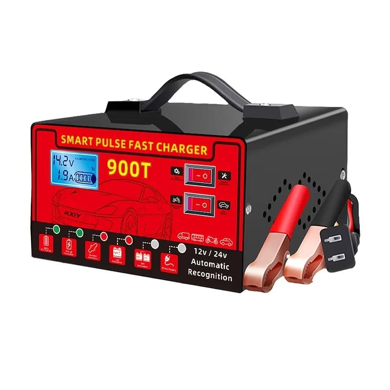 Caricabatterie Portatile Intelligente 12V/24V per Moto, Camper, ATV/UTV con Display LCD, Riparazione a Impulsi, Controllo Temperatura