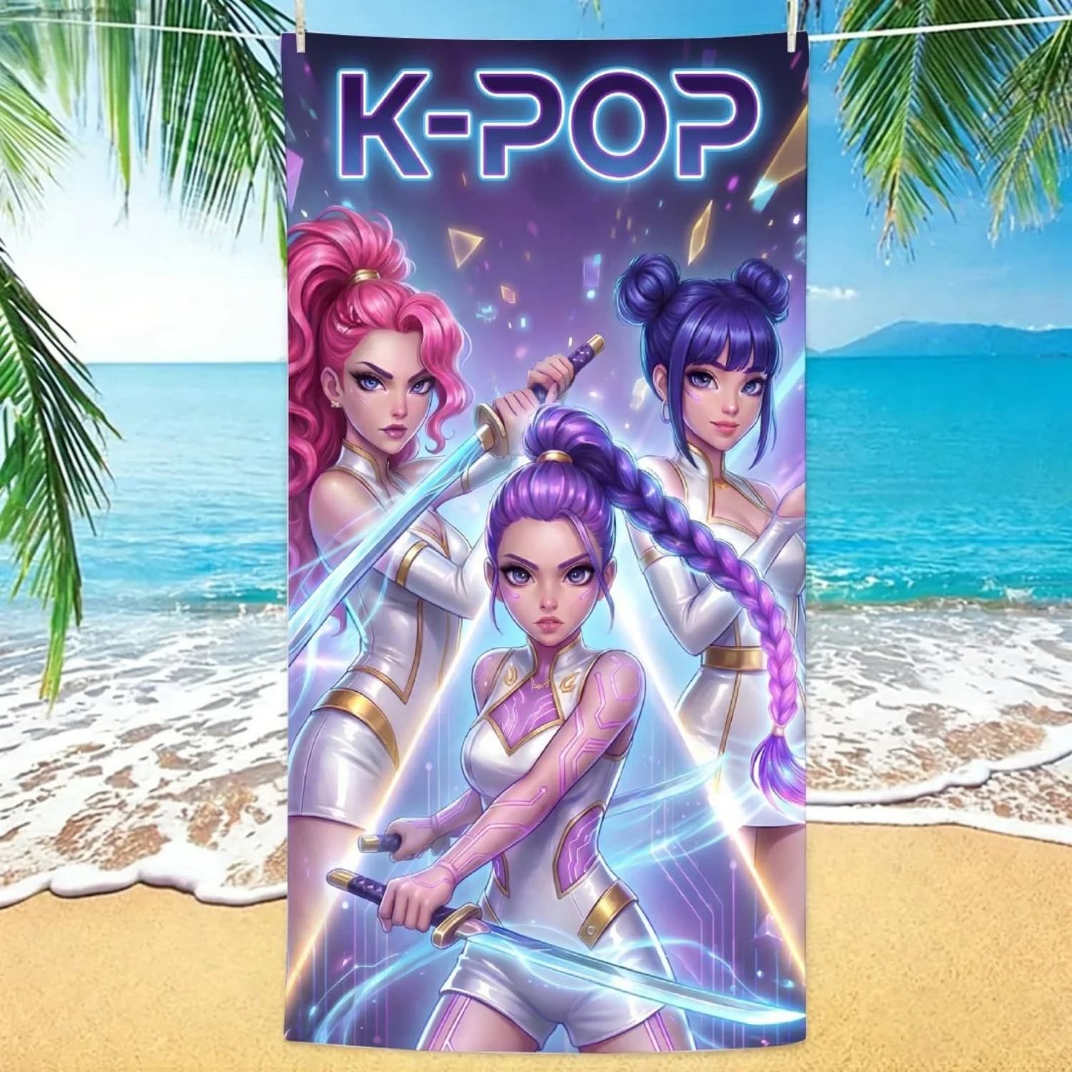 Asciugamano da spiaggia 1 pezzo per nuoto in spiaggia, asciugamano da spiaggia in microfibra con design ispirato ai gruppi femminili K-POP, oversize, ad asciugatura rapida, anti-sabbia