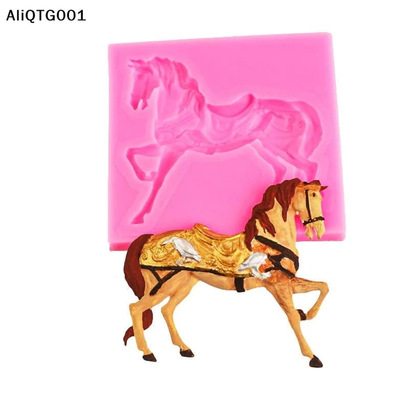 Stampi in Silicone a Forma di Cavallo in Corsa, Strumenti per Decorazione Torte in Fondente, Topper per Cupcake, Cioccolato, Caramelle, Pasta di Gomma, Argilla Polimerica