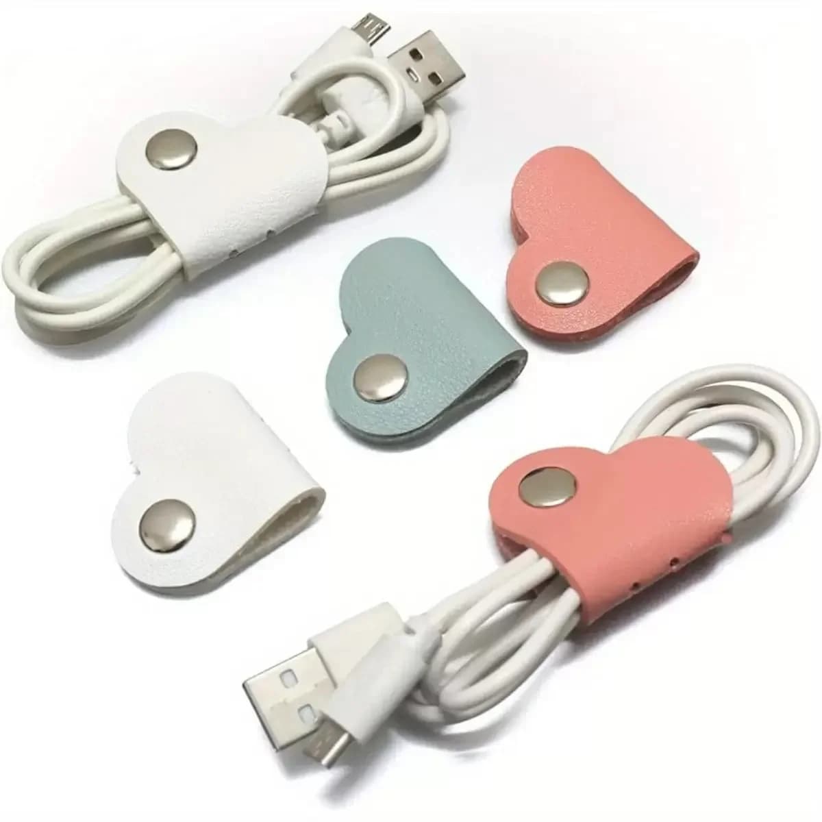 Organizzatore multifunzionale per cavi dati per telefono in pelle PU Archiviazione dati Clip per cavi a forma di cuore Hub Clip per avvolgimento per cuffie cablate