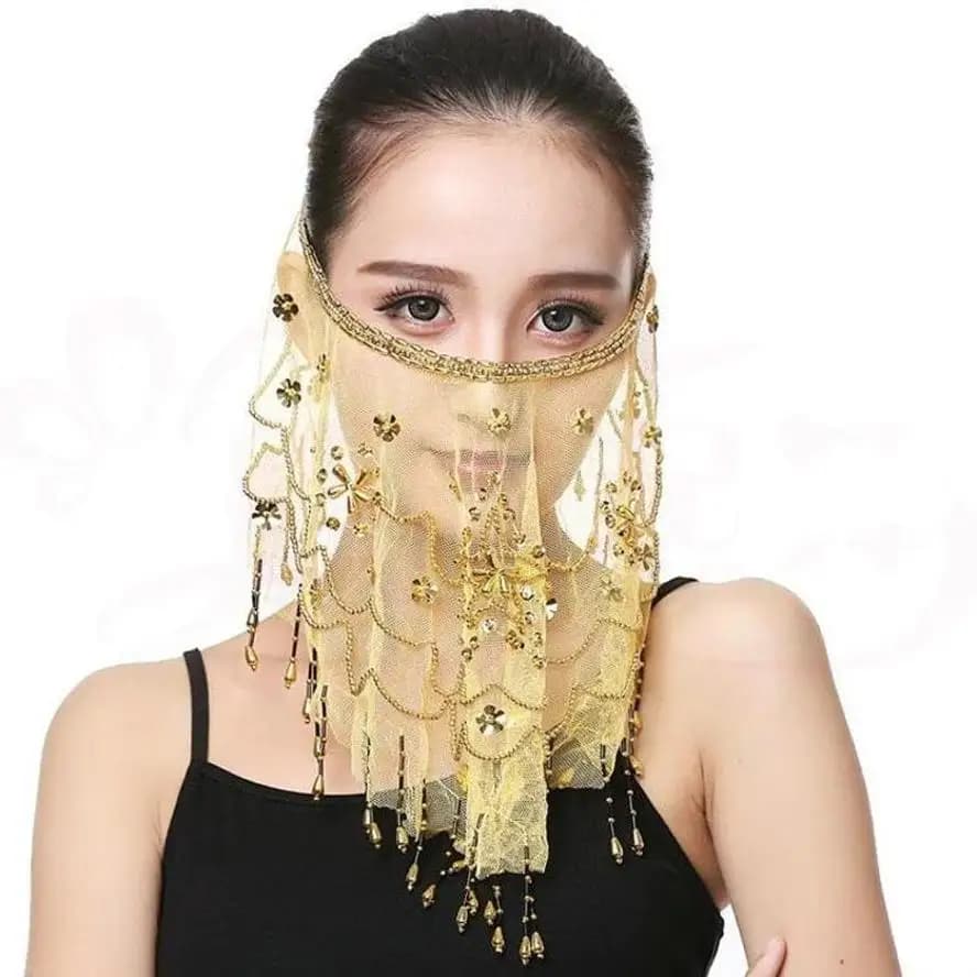 1 Pcs Beautiful Lady Belly Dance Dancing Face Mask Voile Wrap Scarf Sequin Perform Accessory