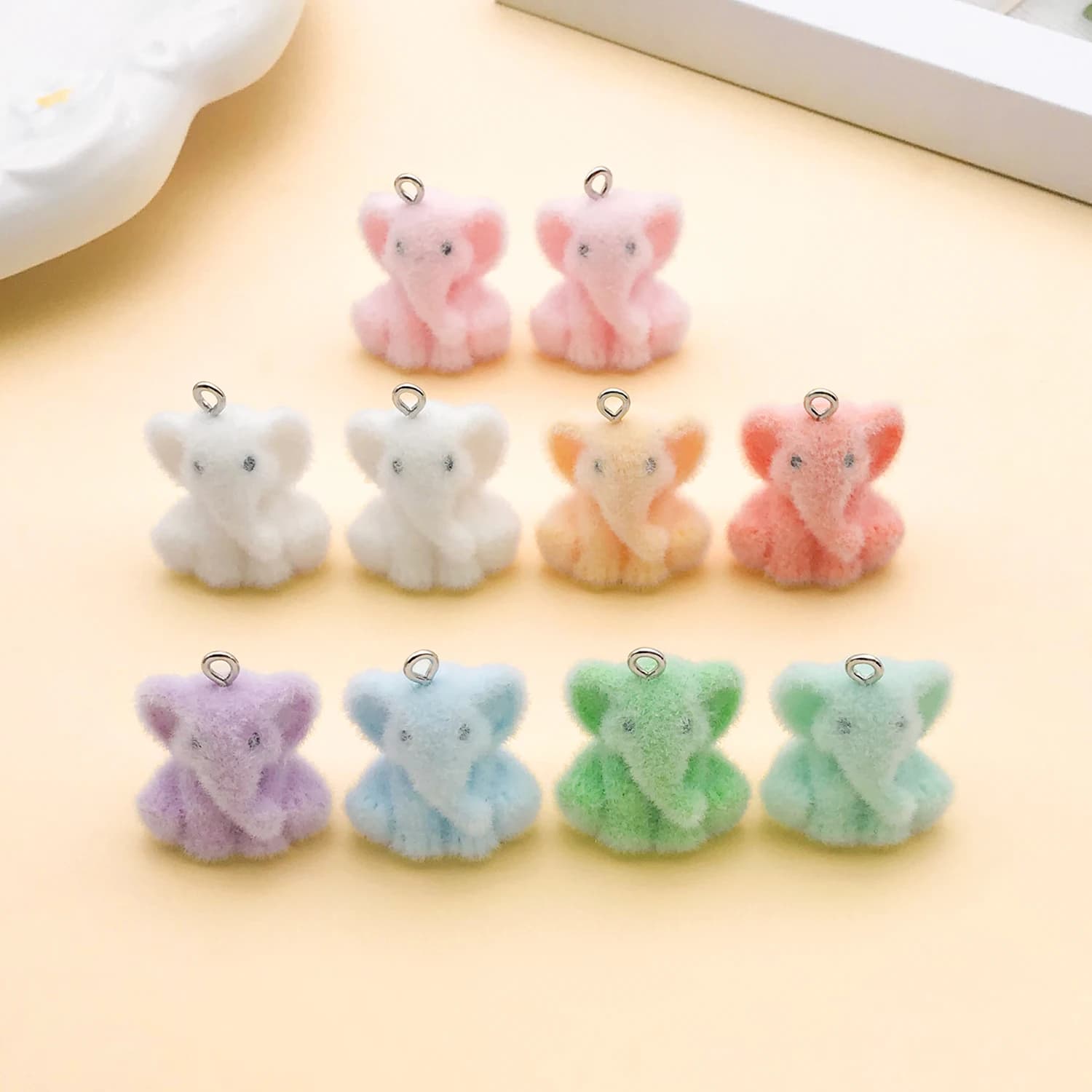 2/10pcs Resin Flocking Cute Little Elephant Charms Pendants For DIY Bracelets Necklaces Earrings Jewelry Making Accessories