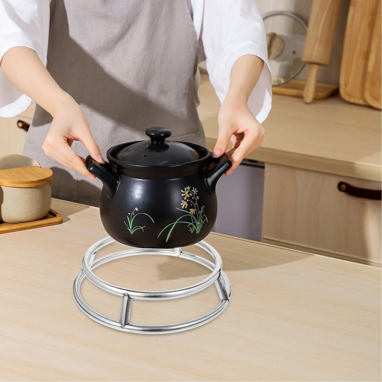 Supporto per Pentole in Acciaio Inox, Multiuso, Resistente al Calore, Stabile, per Cucina e Campeggio, Porta Wok