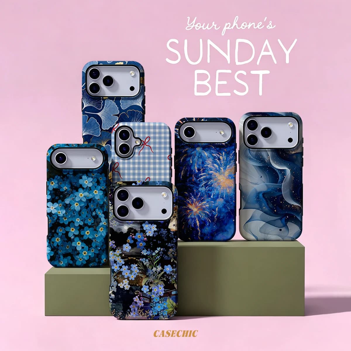 Blue Forget-Me-Not Collage For Case For iPhone 17 16 15 14 Plus 13 Pro Max Shockproof Hard PC Flower Cover